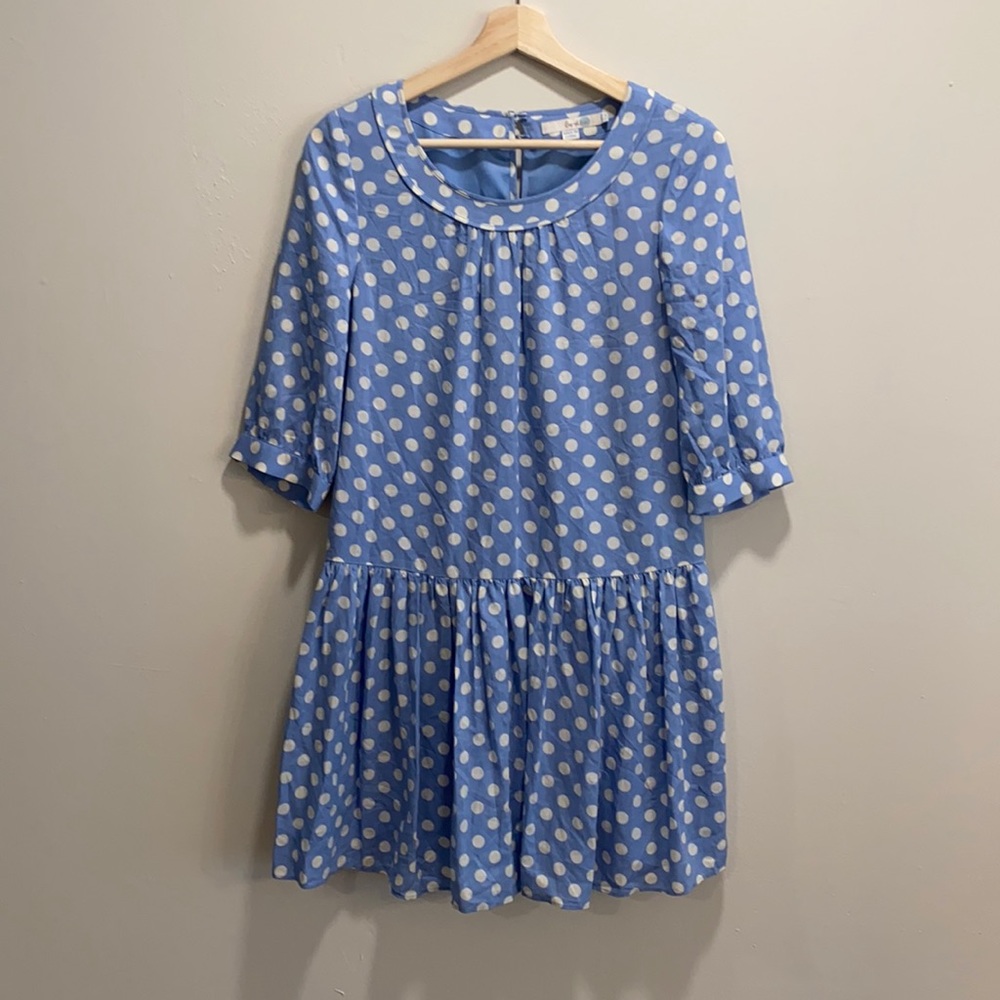 Boden blue and white polka dot mini dress sz 4